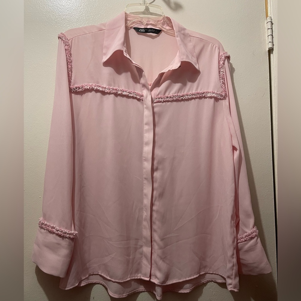 Zara Light Pink Blouse with Textured Detail